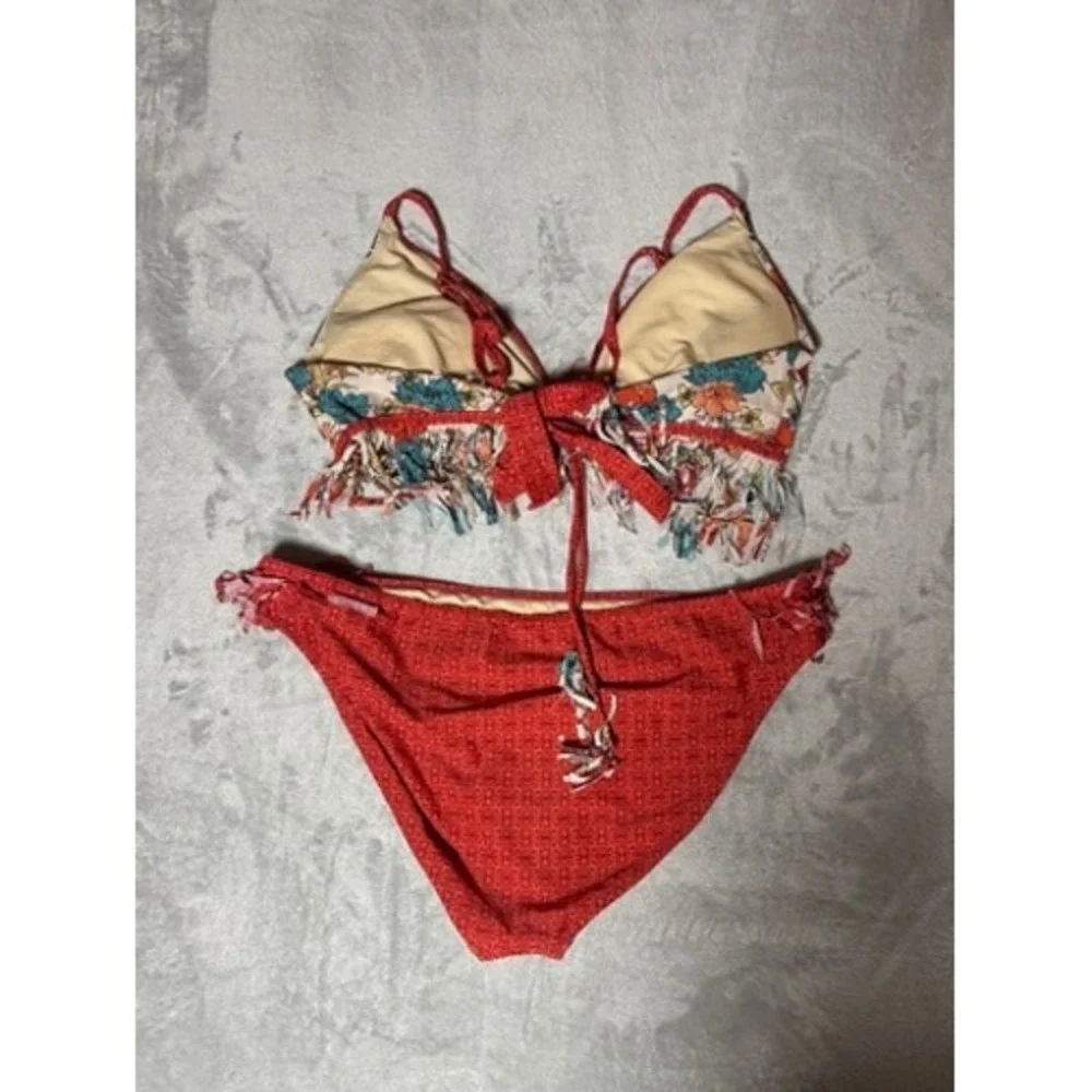 Swimsuits for All Bikini Set Orange Floral Tassles Sz 14 Top 12 Bottom Boho